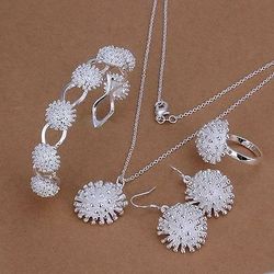925 Sterling Silver Set (Ring siz9, Earrings, Necklace 18" and Bracelet)