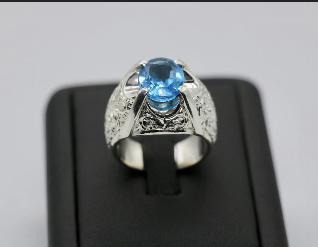 Natural Blue Topaz Men Ring Handcraftedz 