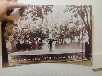 Historic rare print poster 1887 Saltillo Mexico frozen fountain