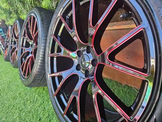 Hellcat style 22" wheels and tires black red milled in color for Dodge vehicles