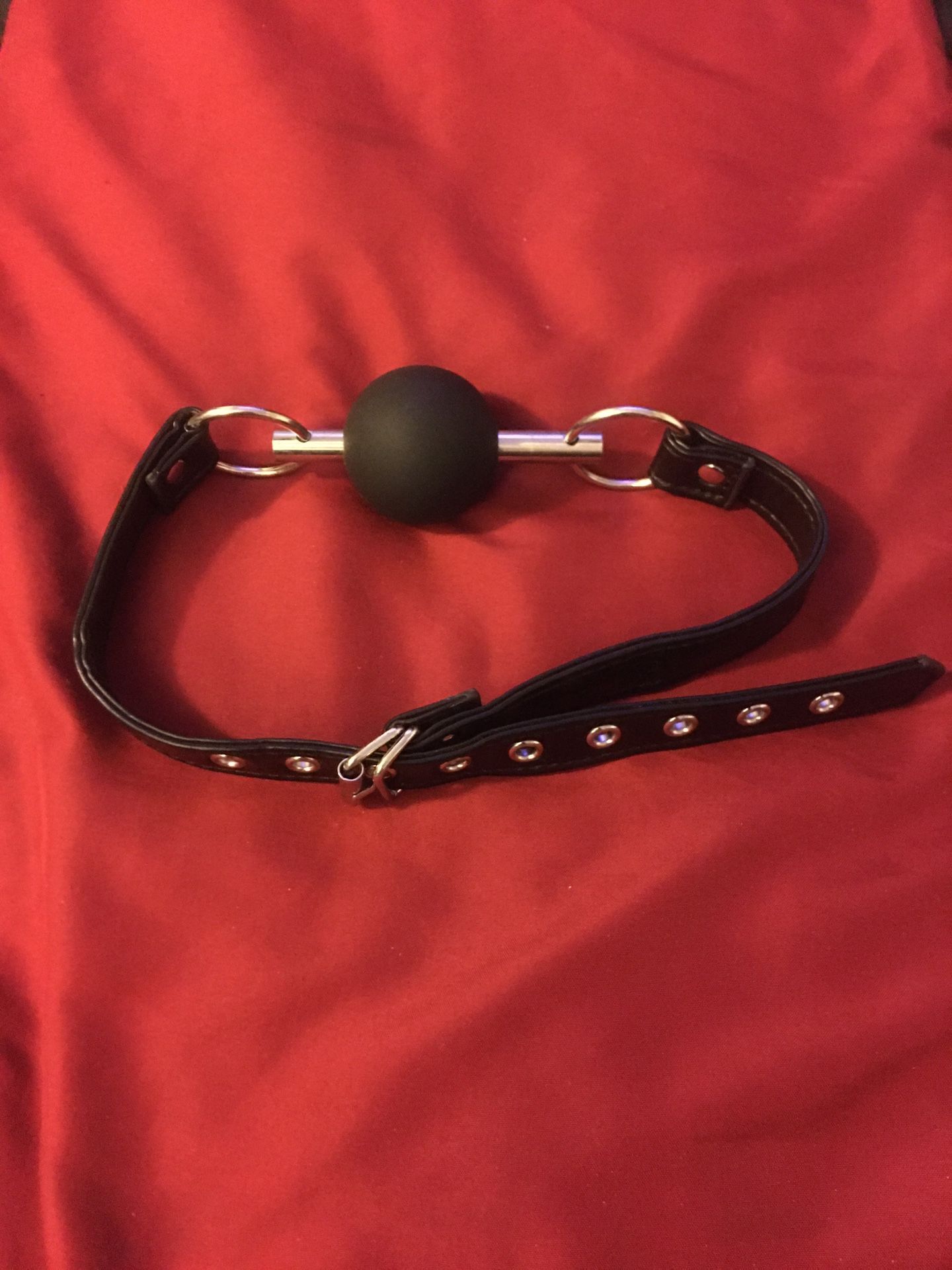 Faux Leather Black Mouth Ball Gag W/solid Silicone Ball On Movable Steel Rod $30