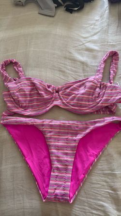Pink Multicolor Textured Bikini Set