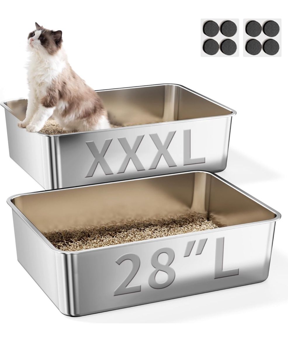 2 Pack Jotesnew Extra Large XXXL 28" x 20" Cat Litter Box Pan for Big Cats Maine