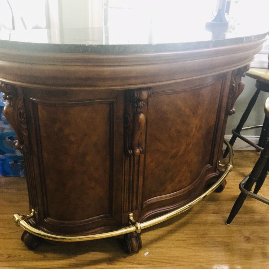 Solid Wood Bar Counter with Marble Top