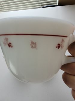 4 Vintage Pyrex Burgundy Rose Teacups