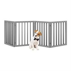 Pet Gate - 4-Panel Indoor Foldable Dog Fence for Stairs, Hallways, or Doorways - 73x24-Inch Freestanding Dog Gates by PETMAKER (Gray) 944 PK 72028