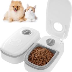 Cat Feeder 2 Meals, Automatic Pet Feeder 48H Timer, Wet and Dry Cat Food Dispenser