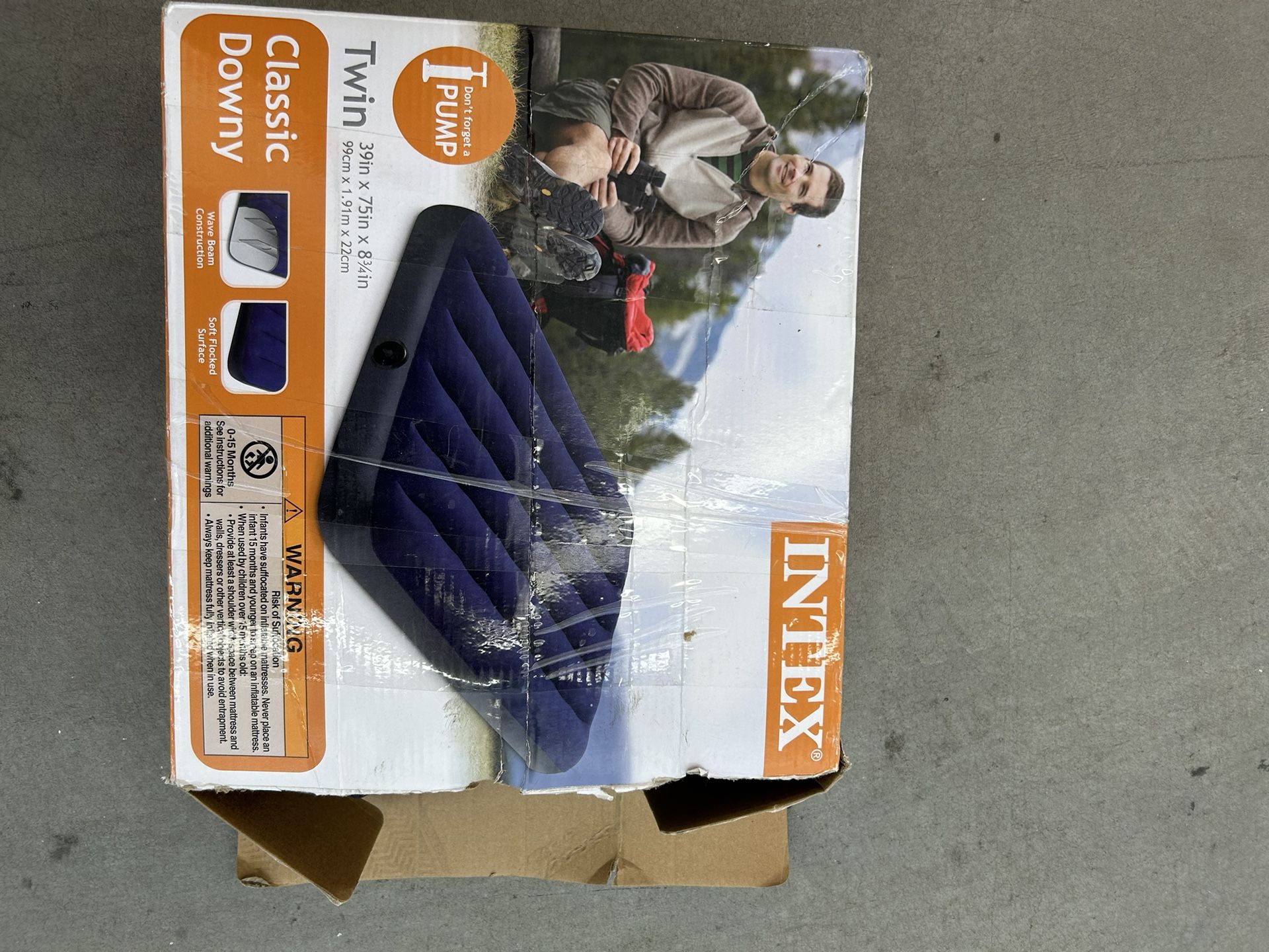 Intex Twin Size Classic Downy Inflatable Air Bed Mattress Blue For Sale