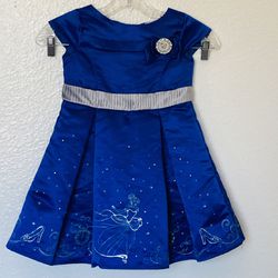 Disney Store Dress Kids Girls Royal Blue Faux Satin Halloween Costume Glitter 4