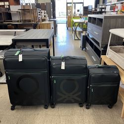 DELSEY PARIS x Benetton Color Block Softside Luggage Set of 3 - Black