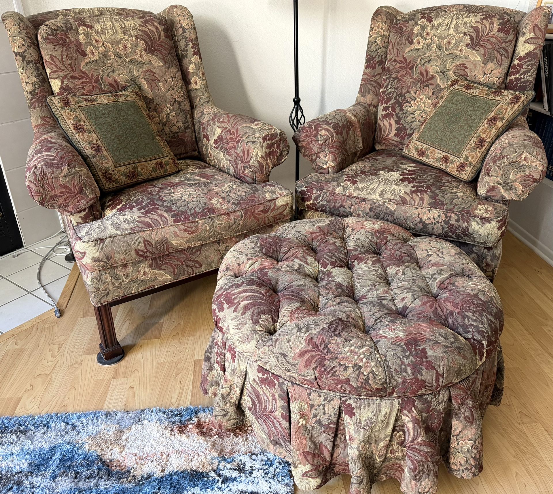 Thomasville Wingback Chairs Incl ottoman