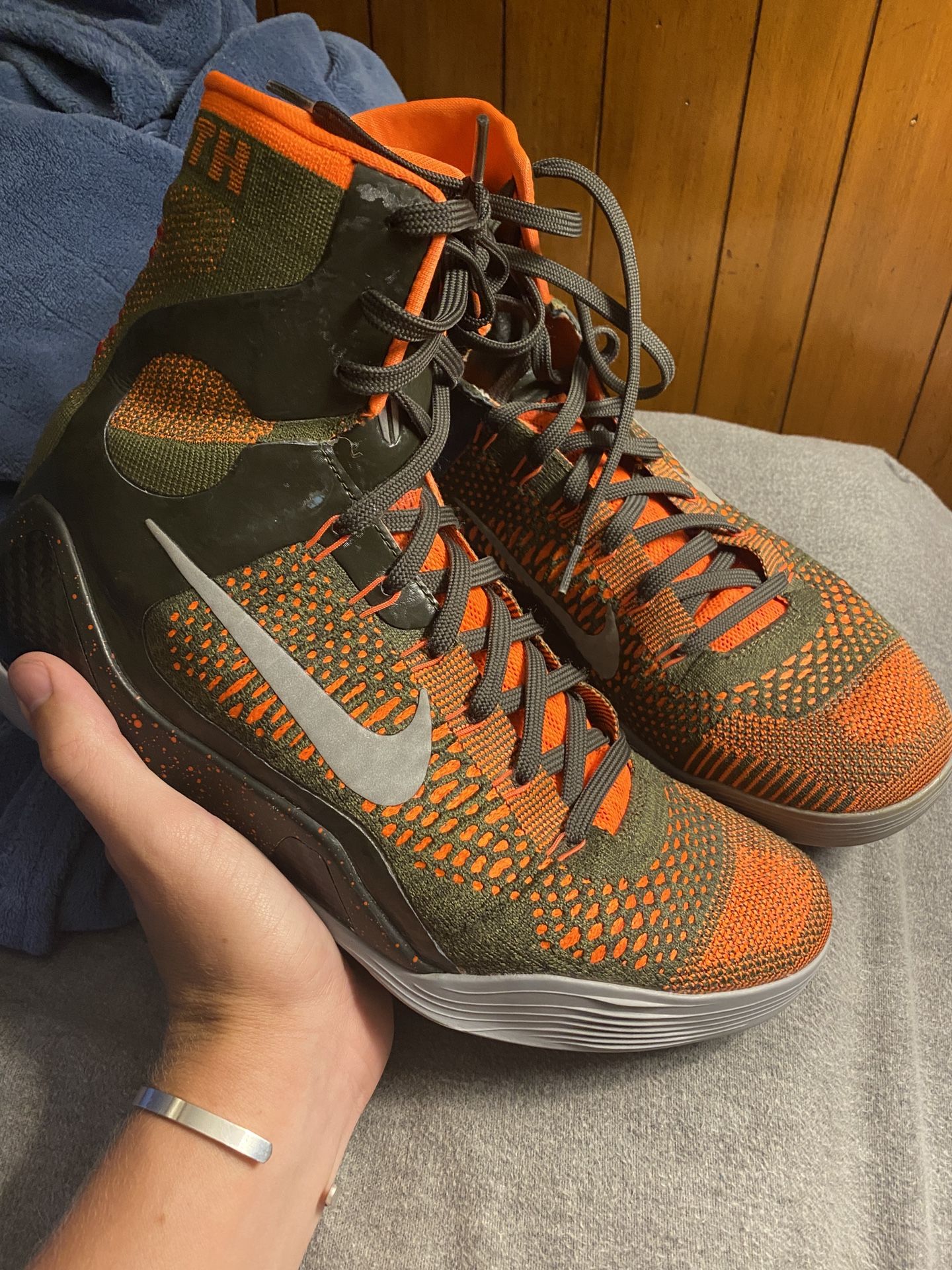 Kobe 9 elite high neon orange and army green