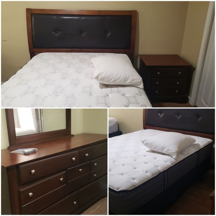 Bedroom Set - mattress, box spring, headboard, frame, dresser, mirror