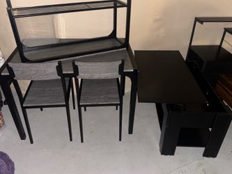 Dining room table 2 chairs and a bench