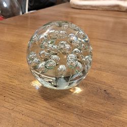 Large Hand Blown Art Glass Paperweight "Bubbles" Weighs 3 LBS & Measures 4" X 4"