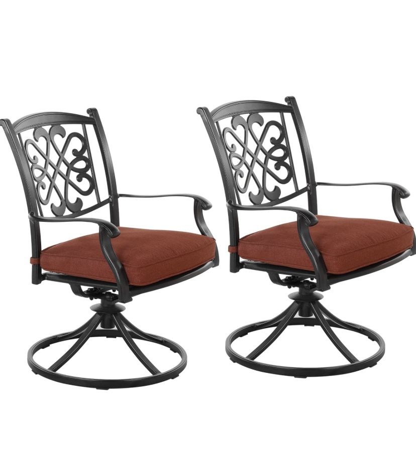 Patio Swivel Dining Chairs Set of 2, Outdoor Gentle Rocker Chairs Bistro Chairs with All-Weather Aluminum Frame and Thick Cushions for Garden Backyard