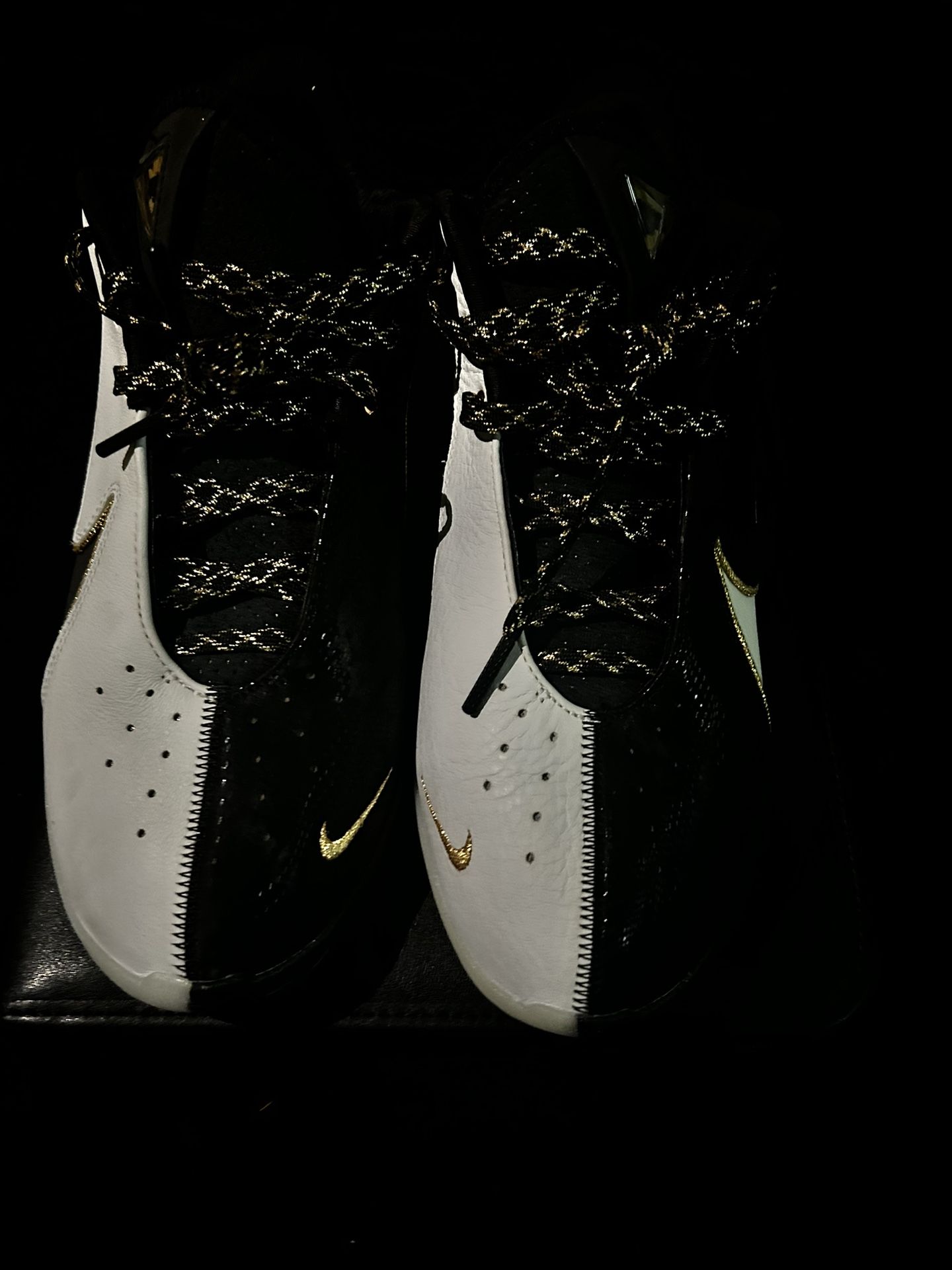 Size 9 Black And White With Gold Stitching Lebrons, Basketball Ball Shoes Brand Nike