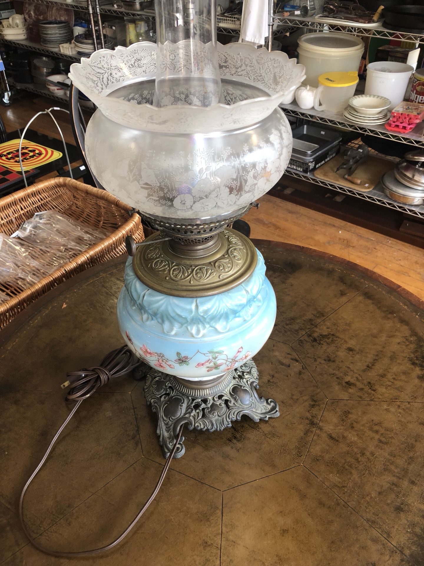 Rare vintage P & A MFG CO converted into a hurricane lamp