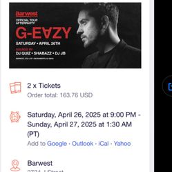2 G EAZY CONCERT TICKETS 04/26/25 IN SACRAMENTO