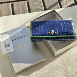 Authentic New Vivienne Westwood Orb genuine leather Trifold long wallet in 