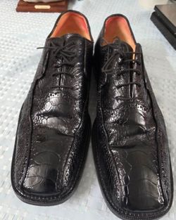 Studio Belvedere Men's Black Genuine Ostrich  Leather Lace-Up Dress Shoes 10.5B