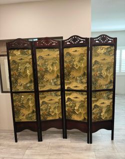 Asian Chinese Landscape 4-Panel Folding Room Divider Screen