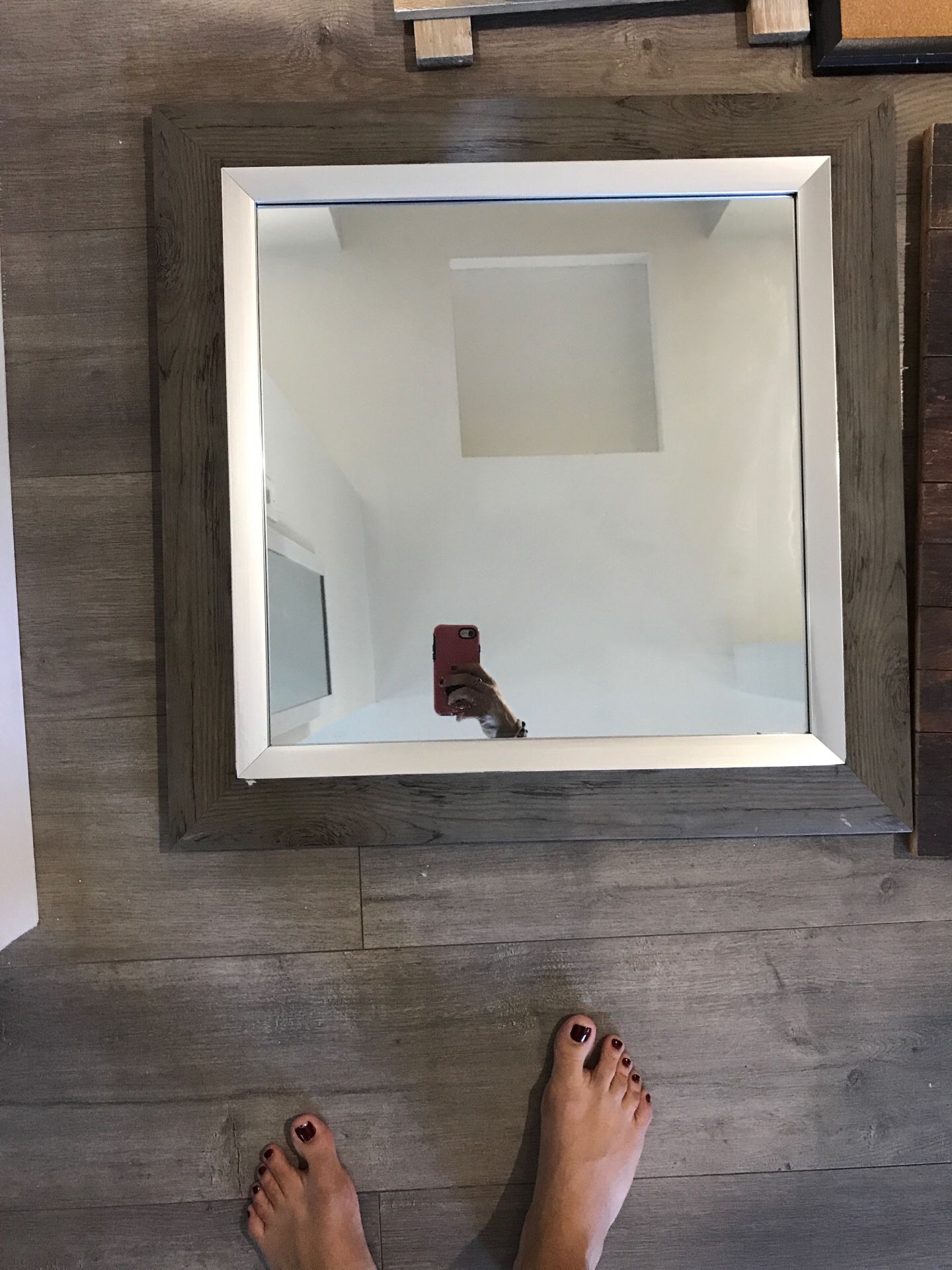 Square wooden wall mirror