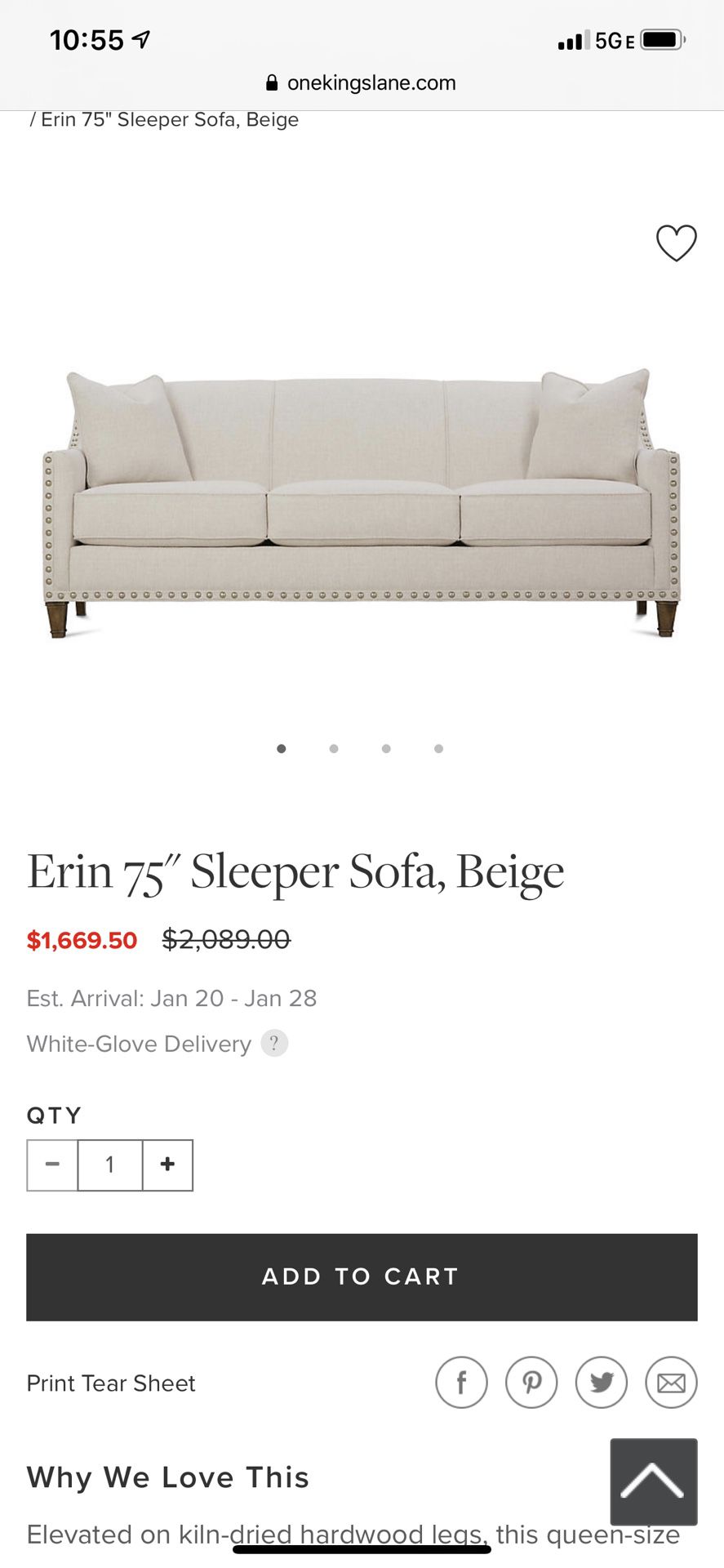 Studded beige sofa sleeper