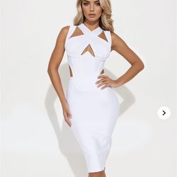 Fashion Nova White Cut-Out Midi Dress