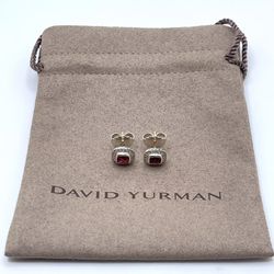 David Yurman Sterling Silver Petite Albion Earrings Pink Tourmaline & Diamonds
