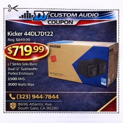 Kicker Solo-Baric L7 Ported Box 2 x 12" Dual Voice Coil Subwoofers 3000 Watts DL7S12 L7S12 🚨 Payment Options Available 🚨 No Credit Needed 🚨 
