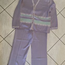 Vintage St. John Collection By Marie Grey- Lavender Cardigan & Pants Size 16