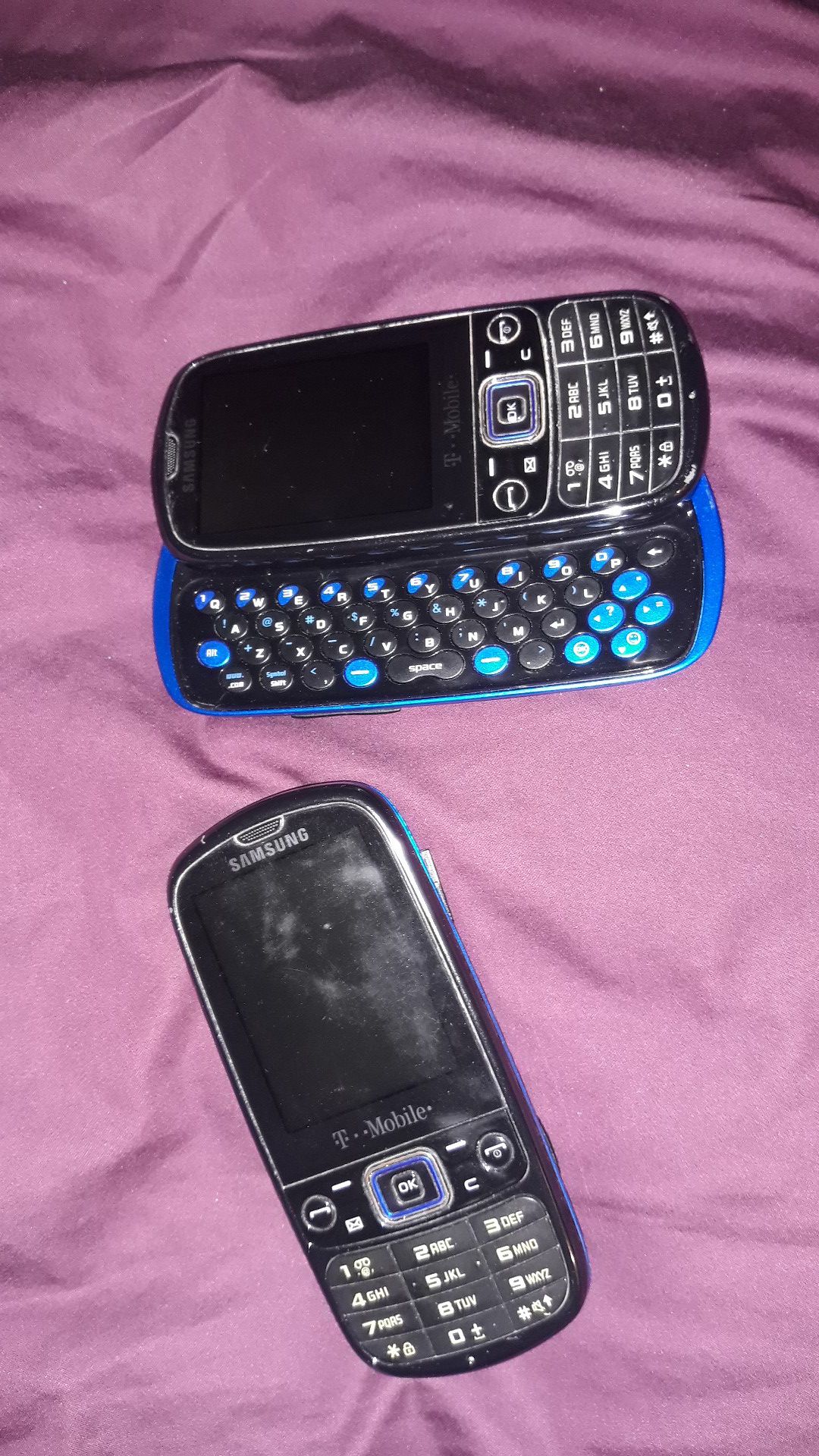 Samsung old school slider phones. T mobile service.