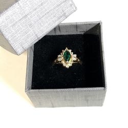 Gold Plated Ring With Green Stone (Size 9)