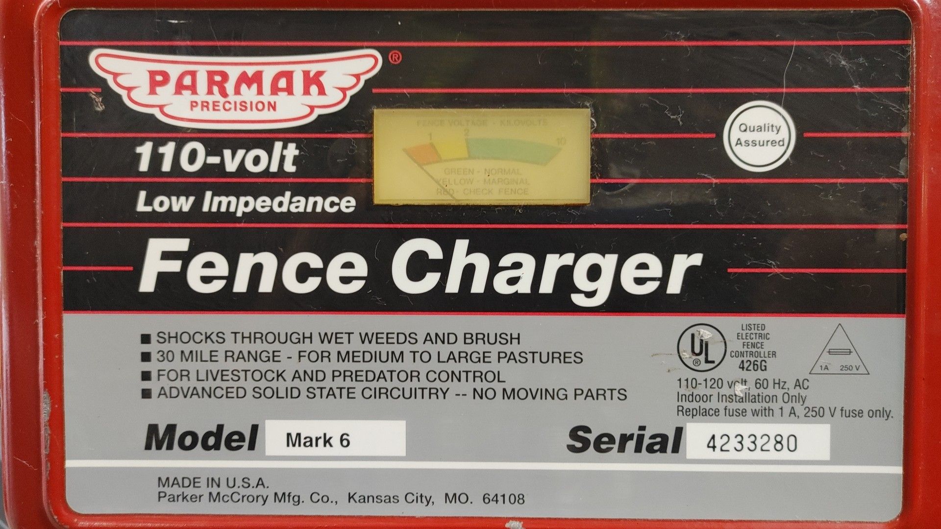 Parnak 30 mile electric fence charger.