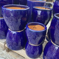 Blue Ceramic Planter Pots 7.5"W X7.5 "