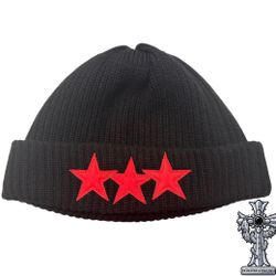 Authentic Chrome Hearts Cashmere Beanie with Red Leather Star Patches