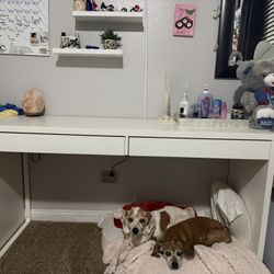 Double Drawer White Desk 