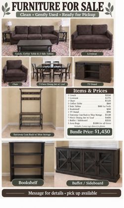 Complete Living & Dining Furniture Set – Couch, Loveseat, Dining Table, TV Stand + More