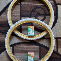 NEW Bicycle Bmx Cruiser Bike Tires 24" White Gumwall Knobby Pattern 