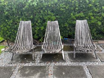 Set of 3 Wooden Slatted Outdoor Lounge Chairs