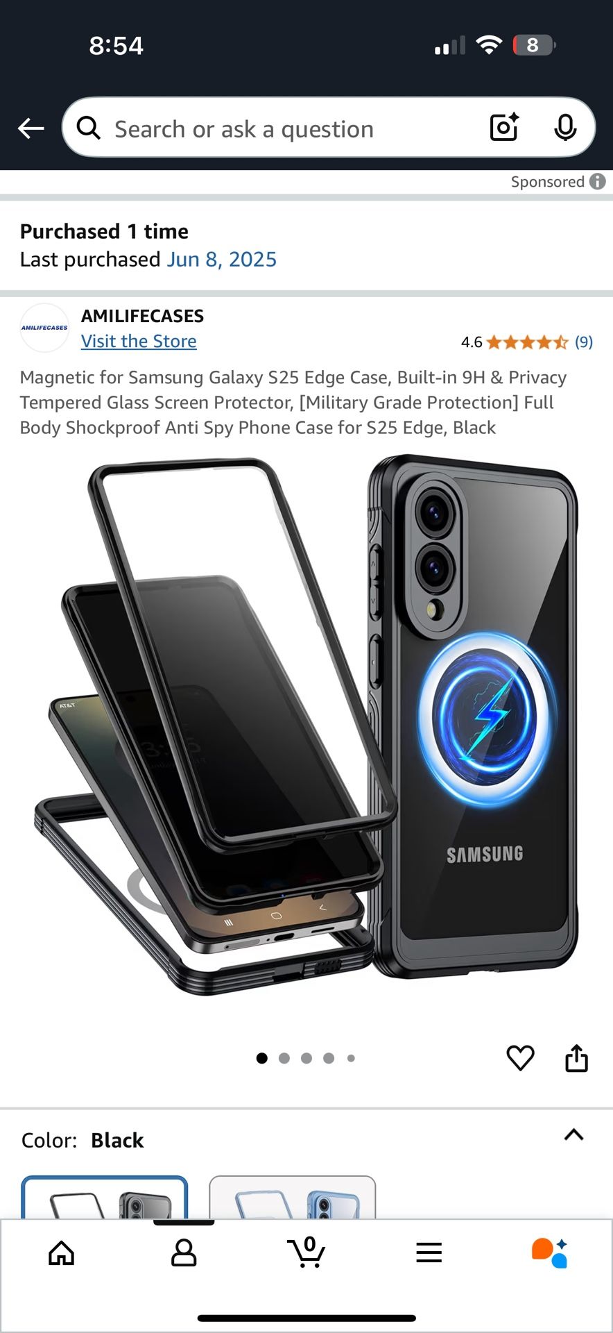 Samsung Galaxy S25 Edge Case, Built-in 9H & Privacy Tempered Glass Screen Protector,