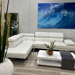 White Sectional Sofa Faux Leather New Modern Couch 