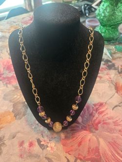 Costume Gold Plated and Purple Beads Necklace