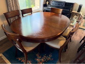 Solid Wood Dining Room Table with Leaf and 6 chairs