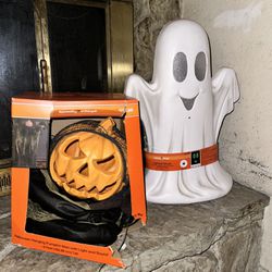 Halloween Decor - 6 ft Pumpkin Man Hanging & Light Up Ghost 