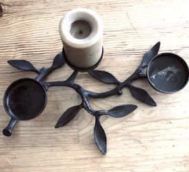 Black Wrought Iron 3 Candle Leaves In A Tree Stick