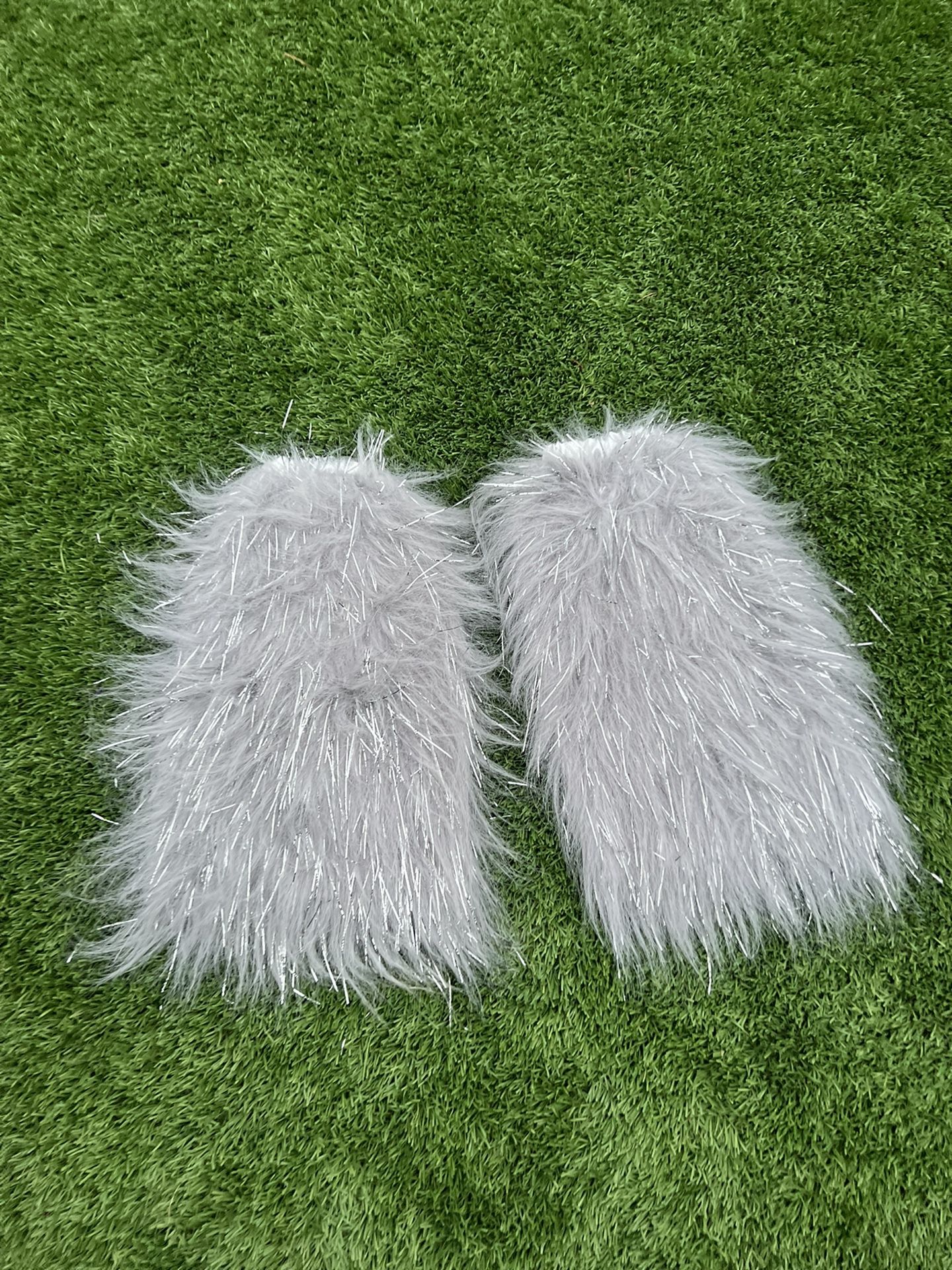 Furry Plush Leg Warmers Gray And Silver Halloween