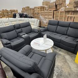 Black Living Room Recliner 3Pcs Sofa Set (2/2) Juego de sofás reclinables negros para la sala de estar de 3 piezas (2/2)