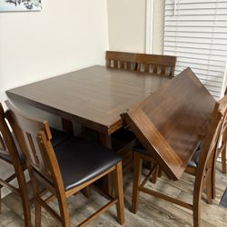 Wooden Dining Table With Leaf And Six Chairs